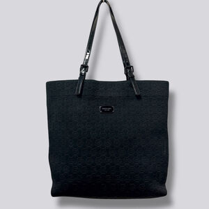Michael Kors MK Logo Tote Black Embossed Signature Fabric Shoulder Bag